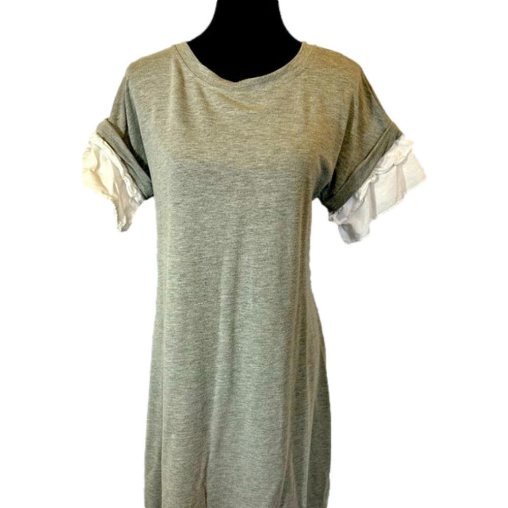 Spense Women's Stylish Gray Dress with Ruffled Sleeves
